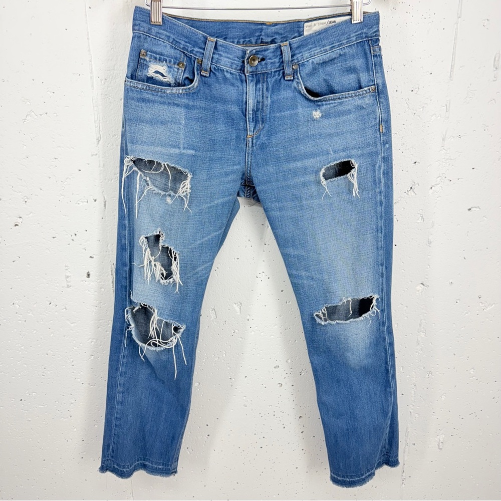 Rag & Bone Size 28 Doris Wash Boyfriend Distressed Raw Hem Crop Jeans